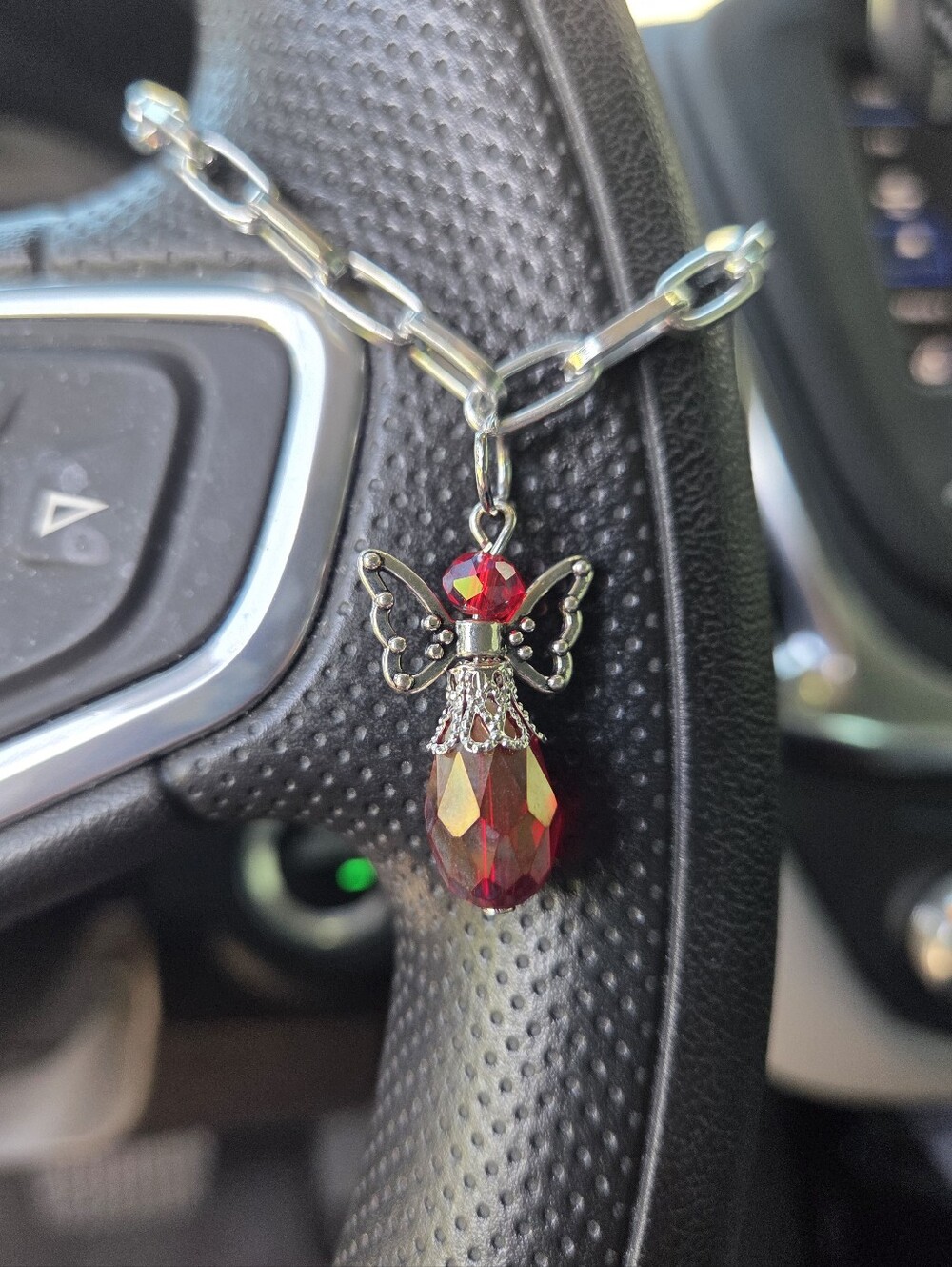 Hand Crafted "Road Angel" Red Crystal Angel Steering Wheel Charm Rearview Mirror